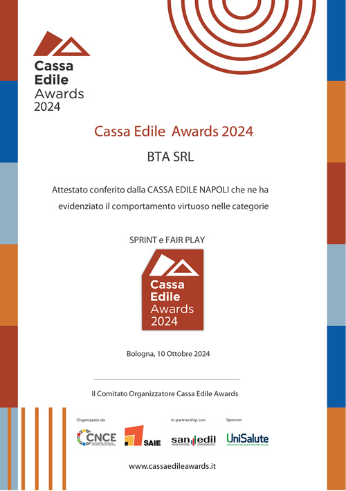 Attestato Cassa Edile Awards 2024